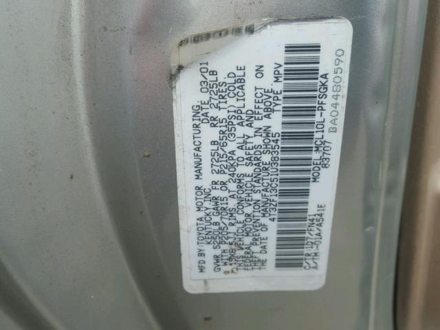 4T3ZF13C51U383545 - 2001 TOYOTA SIENNA LE WHITE photo 10