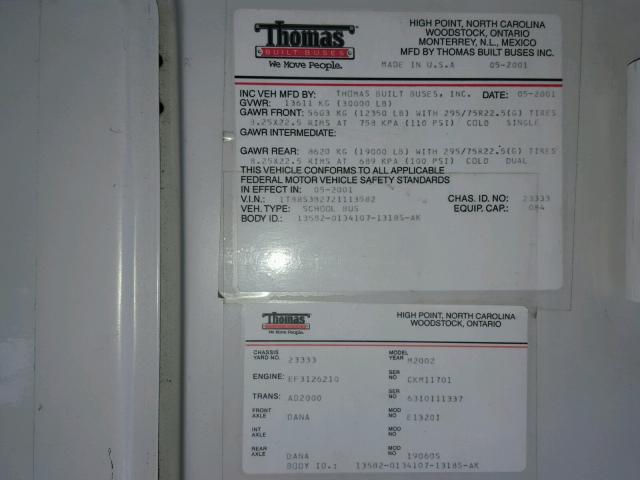 1T885382721113582 - 2002 THOMAS SCHOOL BUS YELLOW photo 10