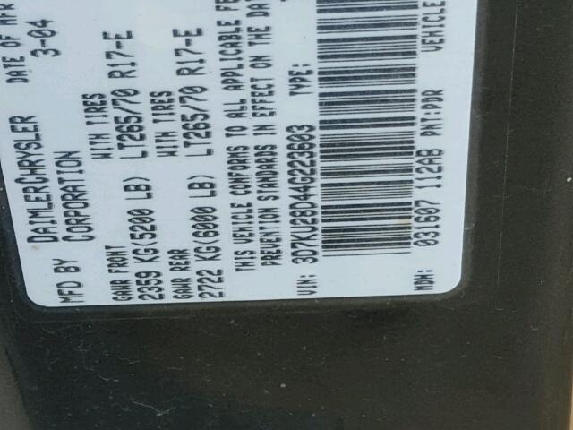 3D7KU28D44G223603 - 2004 DODGE RAM 2500 S GRAY photo 10