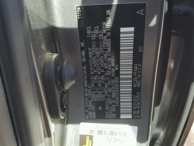 5TDZA22C35S261859 - 2005 TOYOTA SIENNA XLE GRAY photo 10