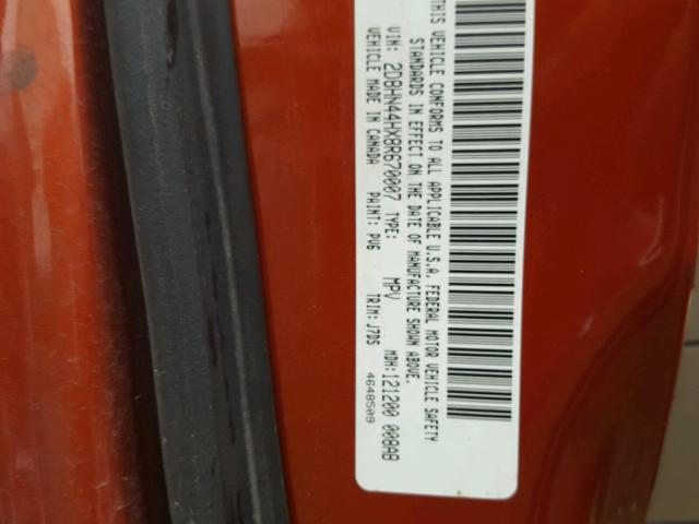 2D8HN44HX8R670007 - 2008 DODGE GRAND CARA ORANGE photo 10