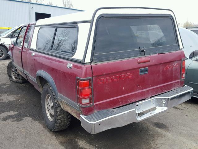 1B7GG23X3TS520622 - 1996 DODGE DAKOTA MAROON photo 3