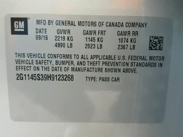 2G1145S39H9123268 - 2017 CHEVROLET IMPALA PRE 银色 照片 10