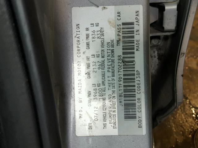 JM1BL1TF9D1702288 - 2013 MAZDA 3 I SILVER photo 10