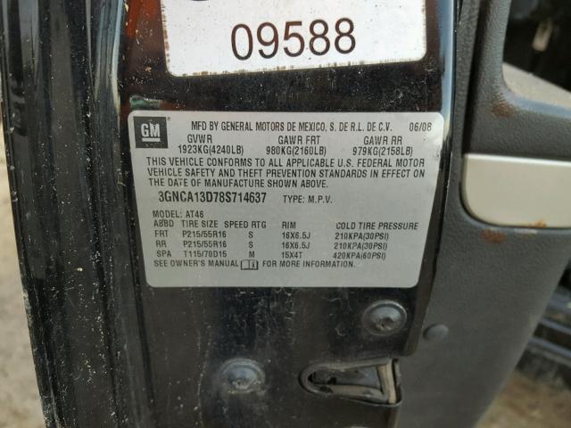 3GNCA13D78S714637 - 2008 CHEVROLET HHR LS BLACK photo 10