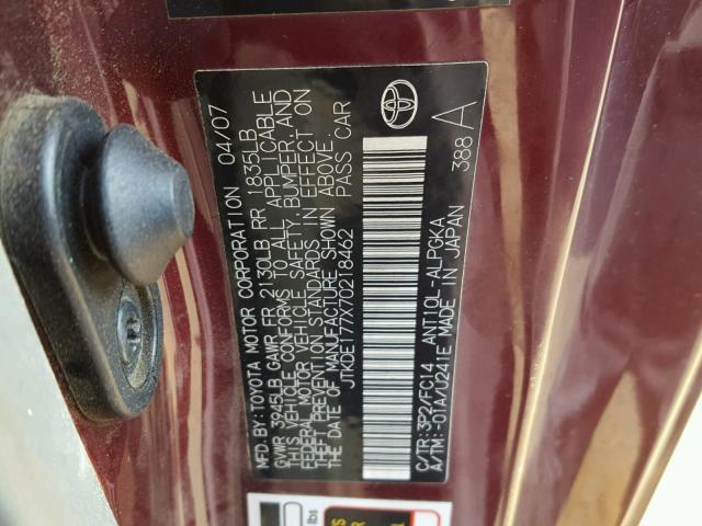 JTKDE177X70218462 - 2007 TOYOTA SCION TC 栗色 照片 10