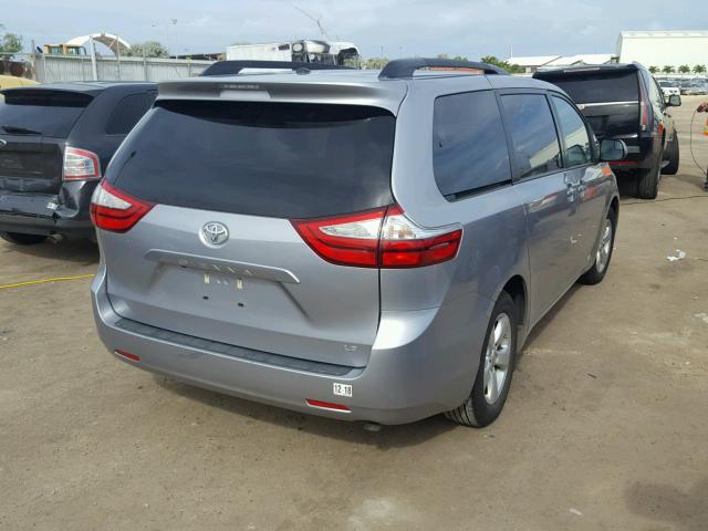 5TDKZ3DC4HS791260 - 2017 TOYOTA SIENNA LE SILVER photo 4