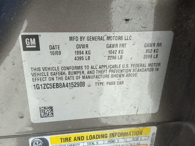 1G1ZC5EB8A4152908 - 2010 CHEVROLET MALIBU 1LT 石墨色 照片 10