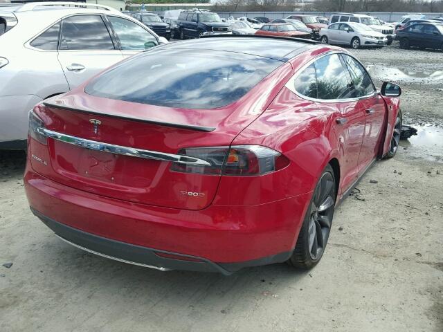 5YJSA1E40FF113951 - 2015 TESLA MODEL S RED photo 4