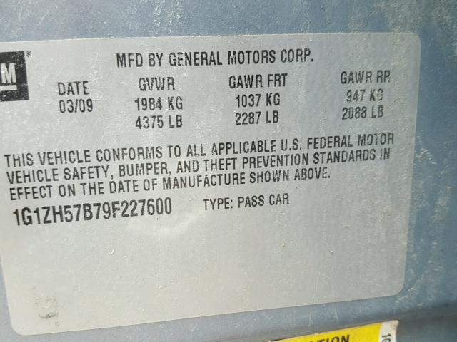 1G1ZH57B79F227600 - 2009 CHEVROLET MALIBU 1LT 蓝色 照片 10