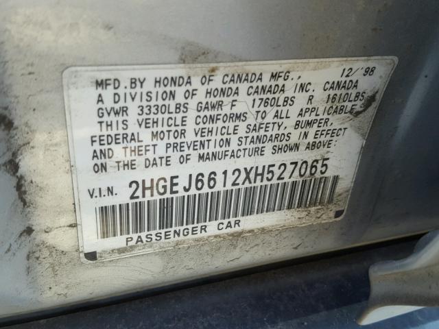 2HGEJ6612XH527065 - 1999 HONDA CIVIC BASE GRAY photo 10