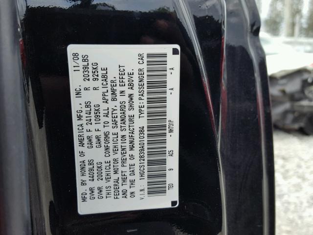 1HGCS12839A010384 - 2009 HONDA ACCORD EXL BLACK photo 10