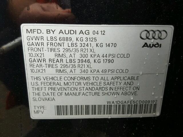 WA1DGAFE5CD009192 - 2012 AUDI Q7 PRESTIG BLACK photo 10