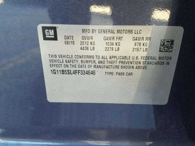 1G11B5SL4FF334646 - 2015 CHEVROLET MALIBU LS 蓝色 照片 10