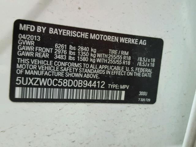 5UXZW0C58D0B94412 - 2013 BMW X5 XDRIVE3 WHITE photo 10