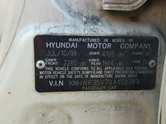 KMHWF35V7XA153389 - 1999 HYUNDAI SONATA GLS WHITE photo 10