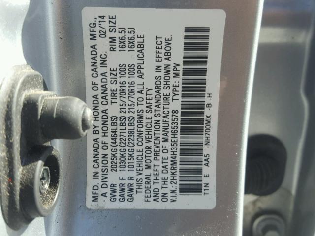 2HKRM4H35EH653578 - 2014 HONDA CR-V LX SILVER photo 10