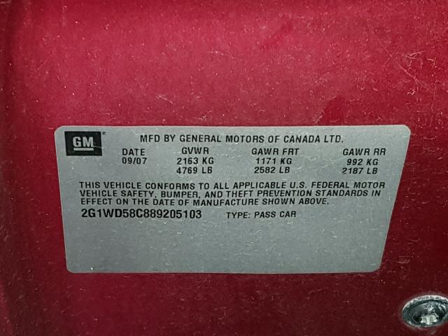 2G1WD58C889205103 - 2008 CHEVROLET IMPALA SUP 红色 照片 10