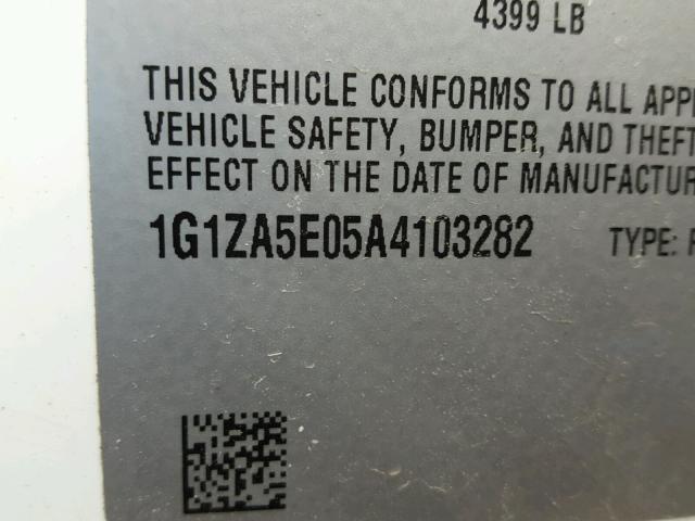 1G1ZA5E05A4103282 - 2010 CHEVROLET MALIBU LS თეთრი ფოტო 10