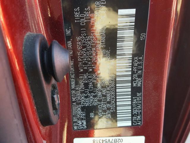 5TDZA23C85S360305 - 2005 TOYOTA SIENNA CE RED photo 10