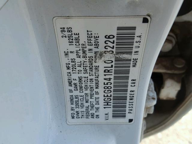 1HGEG8541RL033226 - 1994 HONDA CIVIC DX WHITE photo 10