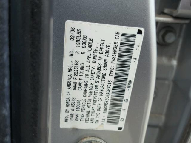 1HGCM56306A087015 - 2006 HONDA ACCORD SE SILVER photo 10