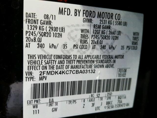 2FMDK4KC7CBA03132 - 2012 FORD EDGE LIMIT BLACK photo 10