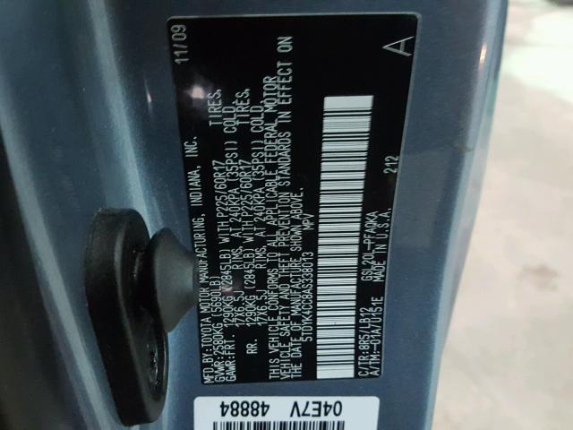 5TDYK4CC8AS338013 - 2010 TOYOTA SIENNA XLE BLUE photo 10