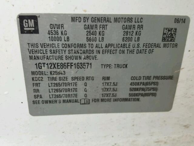 1GT12XE86FF163571 - 2015 GMC SIERRA K25 WHITE photo 10