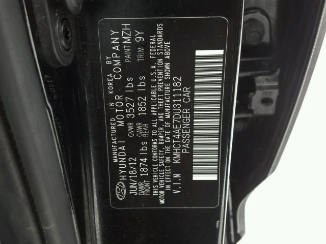 KMHCT4AE7DU311182 - 2013 HYUNDAI ACCENT GLS BLACK photo 10