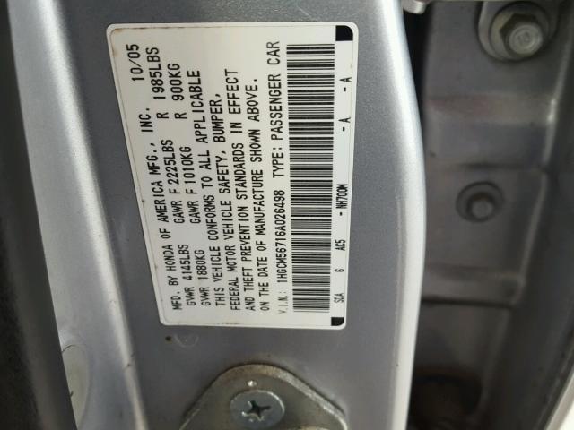 1HGCM56716A026498 - 2006 HONDA ACCORD EX GRAY photo 10