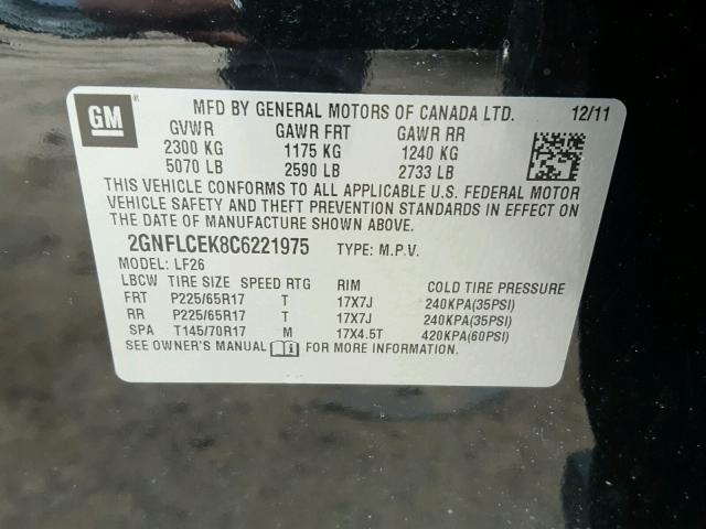 2GNFLCEK8C6221975 - 2012 CHEVROLET EQUINOX LS BLACK photo 10