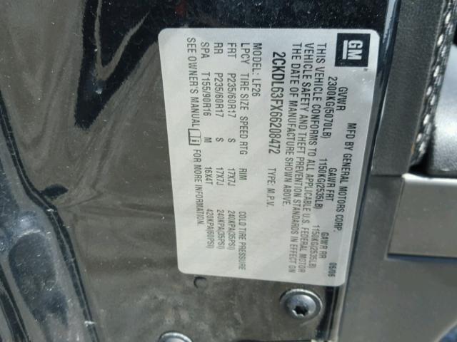 2CKDL63FX66208472 - 2006 PONTIAC TORRENT BLACK photo 10