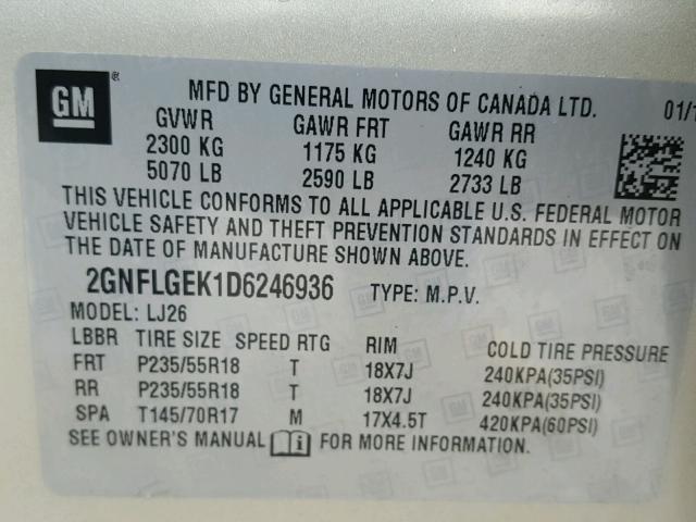 2GNFLGEK1D6246936 - 2013 CHEVROLET EQUINOX LT GOLD photo 10