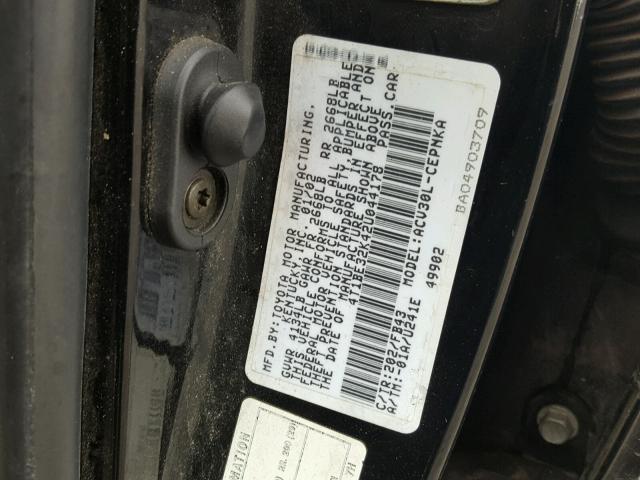 4T1BE32K42U044178 - 2002 TOYOTA CAMRY LE BLACK photo 10