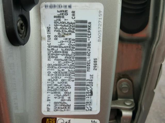 4T1BE32K54U270510 - 2004 TOYOTA CAMRY LE SILVER photo 10
