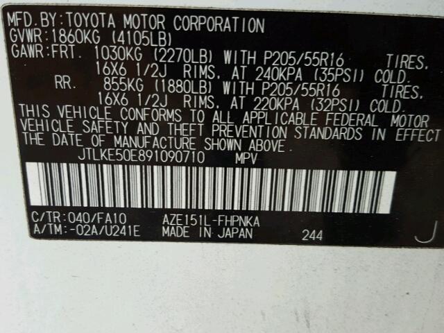 JTLKE50E891090710 - 2009 TOYOTA SCION XB თეთრი ფოტო 10