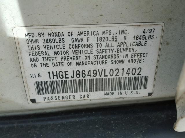 1HGEJ8649VL021402 - 1997 HONDA CIVIC EX თეთრი ფოტო 10