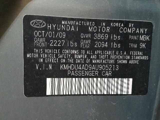 KMHDU4AD9AU905213 - 2010 HYUNDAI ELANTRA BL GRAY photo 10