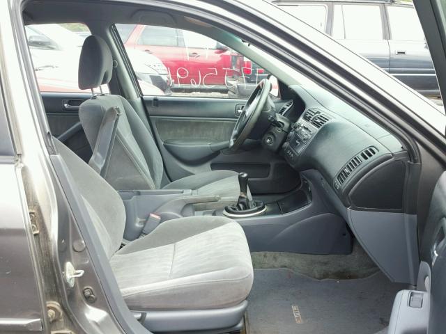 2HGES15535H513239 - 2005 HONDA CIVIC LX GRAY photo 5