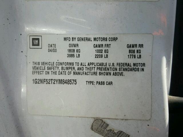 1G2NF52T2YM848575 - 2000 PONTIAC GRAND AM S Ağ foto 10