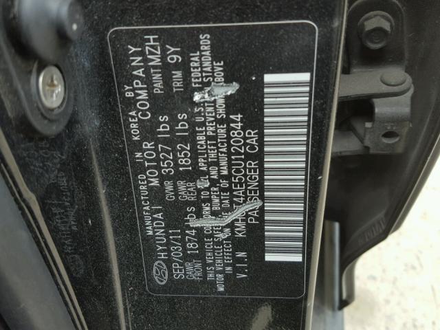 KMHCT4AE5CU120844 - 2012 HYUNDAI ACCENT GLS BLACK photo 10