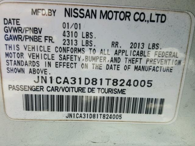 JN1CA31D81T824005 - 2001 NISSAN MAXIMA GXE WHITE photo 10