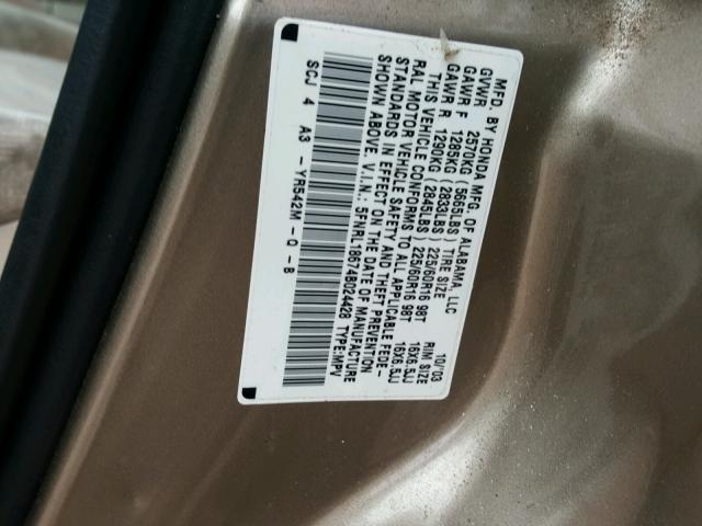 5FNRL18674B024428 - 2004 HONDA ODYSSEY EX GOLD photo 10