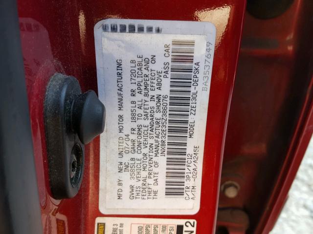 1NXBR32E35Z386076 - 2005 TOYOTA COROLLA CE RED photo 10