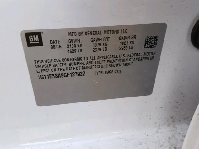 1G11E5SA9GF127922 - 2016 CHEVROLET MALIBU LIM WHITE photo 10