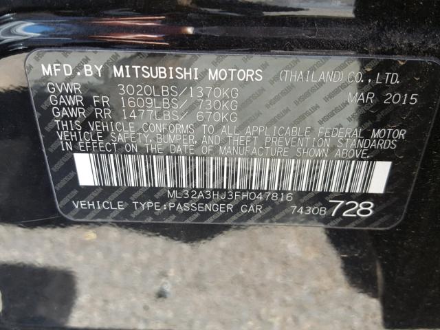 ML32A3HJ3FH047816 - 2015 MITSUBISHI MIRAGE DE BLACK photo 10