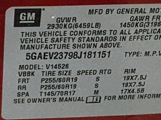 5GAEV23798J181151 - 2008 BUICK ENCLAVE CX RED photo 10