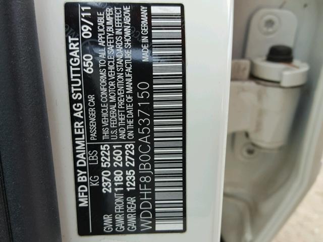 WDDHF8JB0CA537150 - 2012 MERCEDES-BENZ E 350 4MAT WHITE photo 10