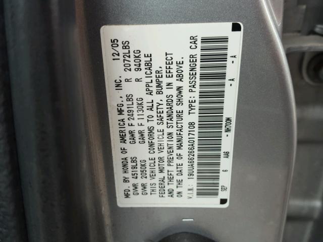 19UUA66266A017108 - 2006 ACURA 3.2TL SILVER photo 10